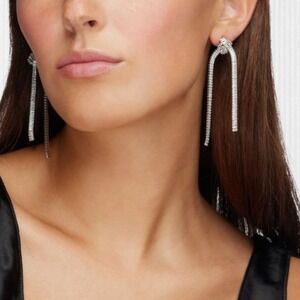 Nordstrom Sparkling Silver Cubic Zirconia Baguette Knot Linear Drop Earrings NWT